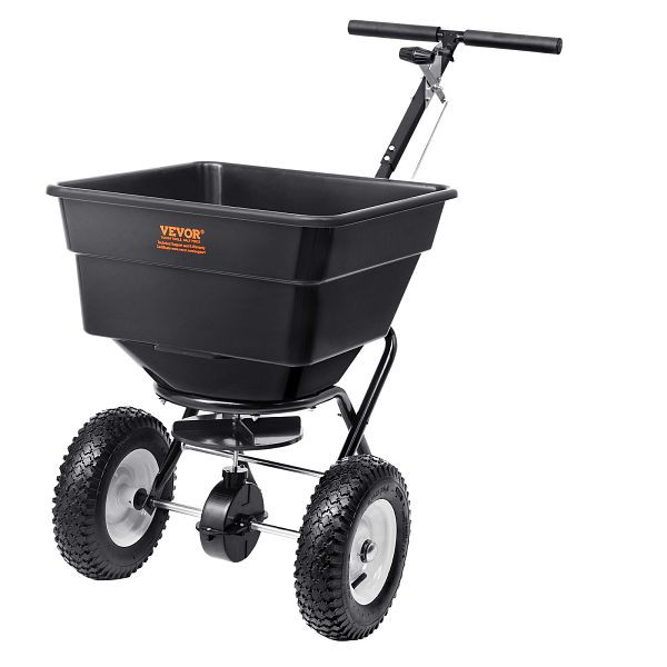 VEVOR Streuwagen 56L 1145x545x830mm 0–3m Streubreite 45kg Gewichtskapazität Q235-Rahmen Kunststoffrad Salzstreuer, TCSBJ100LBS1WL1XGV0