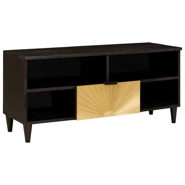 vidaXL TV-Schrank Schwarz und Gold 100 x 33 x 46 cm massives Mangoholz, 4017844