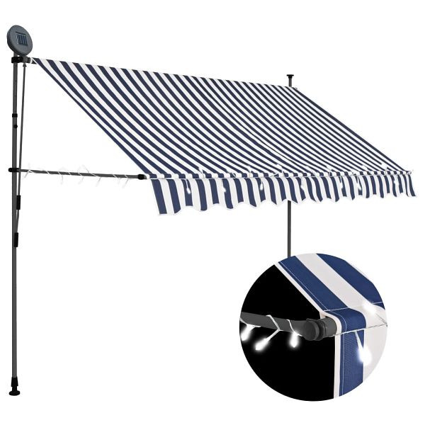 vidaXL Einziehbare Markise Handbetrieben mit LED 300 cm Blau und Weiß, 145845