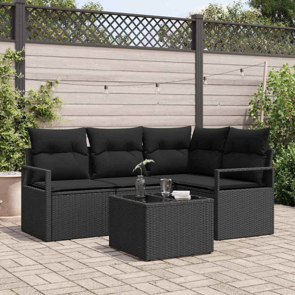 vidaXL Garten-Sofa-Set, 5er Set, Schwarz Poly Rattan, 3346373