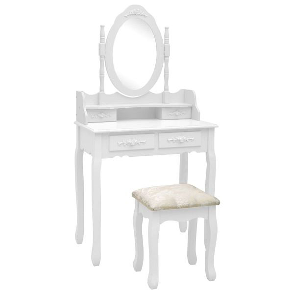 vidaXL Schminktisch-Set mit Hocker Weiß 75x69x140cm Paulownia-Holz, 289314