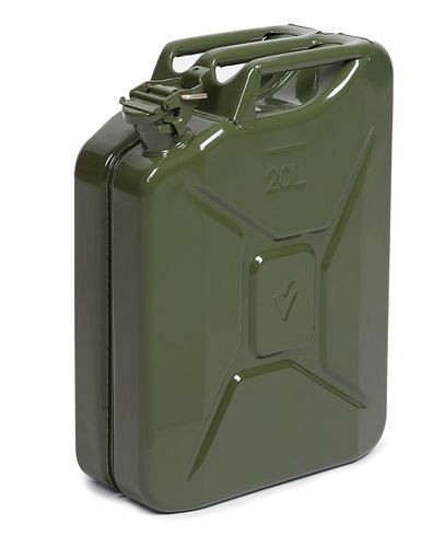 DENIOS Transportkanister aus Stahl, 20 Liter Volumen, olivgrün, mit UN-Zulassung, 218-953