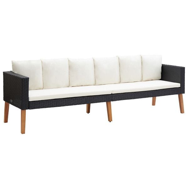 vidaXL 3-Sitzer-Gartensofa mit Auflagen Poly Rattan Schwarz, 310214