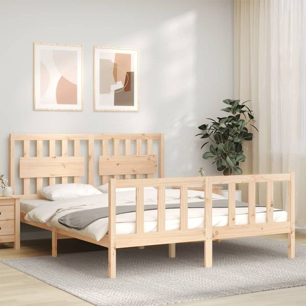 vidaXL Massivholzbett mit Kopfteil 160x200 cm, Top-Qualität, 3192436