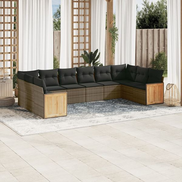vidaXL 10-tlg. Garten-Sofagarnitur mit Kissen Grau Poly Rattan, 3228006