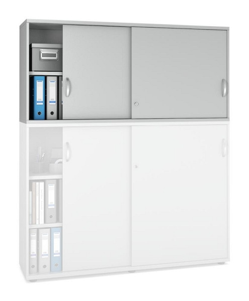 Deskin Schiebetüren-Aufsatzschrank MULTI M pro, Dekor: Lichtgrau, BxHxT: 1600 x 750 x 420 mm, 272603