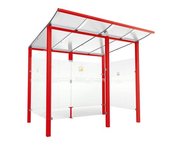 Procity Raucherunterstand Modulo -Mit Frontverkleidung - Tiefe 1990 mm, Farbe RAL 3020, Maße: Breite 2500 x Höhe 2250 x Tiefe 2000 mm, 529570.3020
