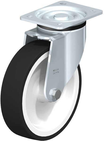 Blickle LK-POTH 200G Stahlblech-Lenkrolle, schwere Ausführung, mit Anschraubplatte, Thermoplastisches Polyurethan, Grau, 266890