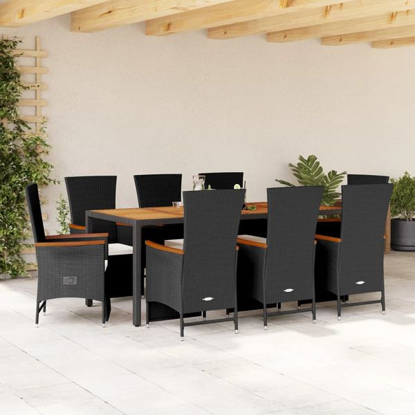 vidaXL 9-teilig Garten-Essgruppe mit Kissen Schwarz Poly Rattan, 3277518