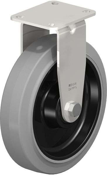 Blickle BX-POEV 200KD-1-SG Edelstahl-Bockrolle mit Anschraubplatte, Elastik-Vollgummi, Grau, 738170