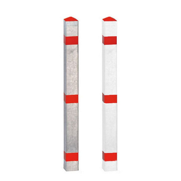 Stein HGS Absperrpfosten "Acero" 70x70mm aus Aluminium, umlegbar, zum Aufdübeln(Bodenplatte 100x200mm), natur 3 rote Reflexstreifen, 13464
