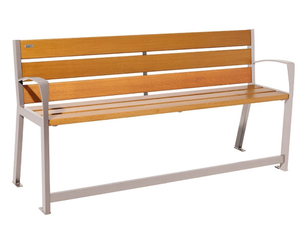 Procity Sitzbank Silaos Für Senioren 6 Holzlatten, Mit Armlehne, Holz & Stahl, 1800 mm, helle Eiche/RAL 7044, 209622.7044.CHEC