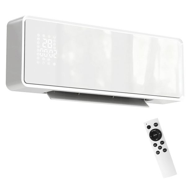 HOMCOM Wandmontierter 2000W Keramik Elektroheizer, Ventilator, Thermostat, Timer, Fernbedienung, Glaspaneel, Weiß, 820-466V90WT