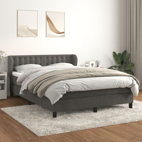 vidaXL Boxspringbett mit Matratze Dunkelgrau 140x200 cm Samt, 3127734
