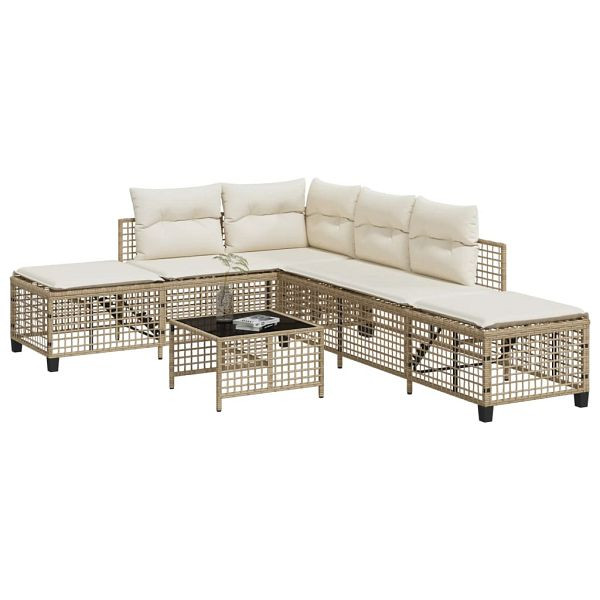 vidaXL 3-tlg. Garten-Ecksofa-Set mit Kissen Beige Poly Rattan, 365447