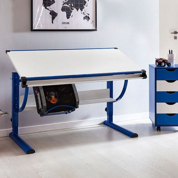 Wohnling Design Kinderschreibtisch MORITZ Holz 120 x 60 cm blau / weiß, neigungsverstellbar, WL5.127