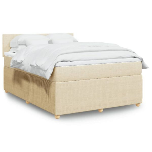 vidaXL Boxspringbett mit Matratze Creme 140x200 cm Stoff, 3289784