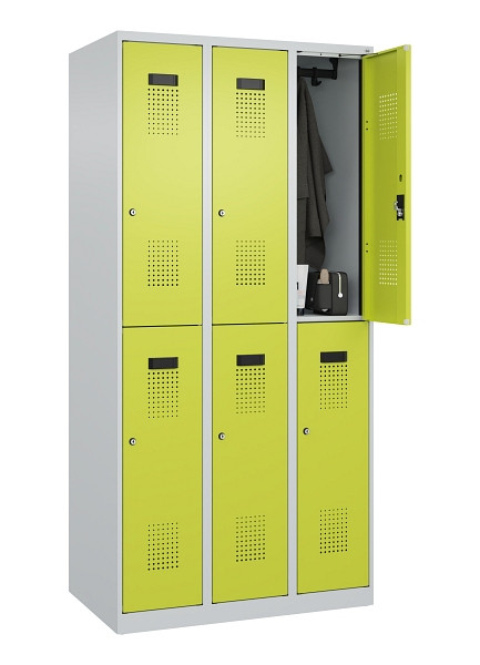 C+P Doppelstöckiger Spind Evolo PLUS, 6 Fächer, 1850x900x500mm, 7035/0024, Zylinderschloss, 049300-30 S10042