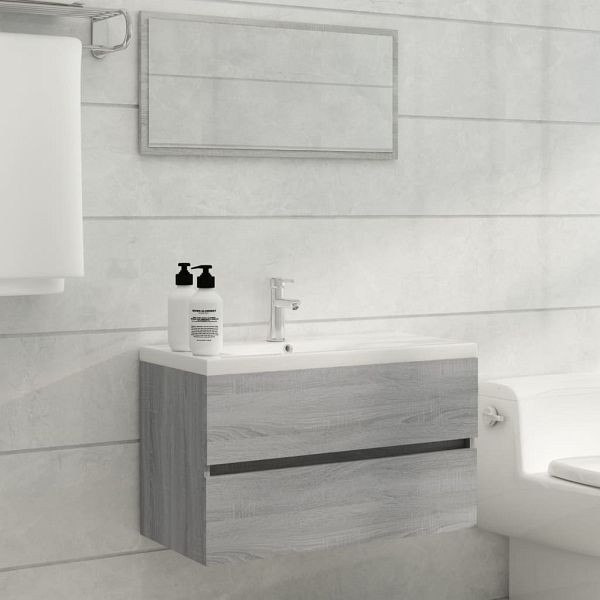 vidaXL 2-teilig Badmöbel-Set Grau Sonoma Holzwerkstoff, 815739