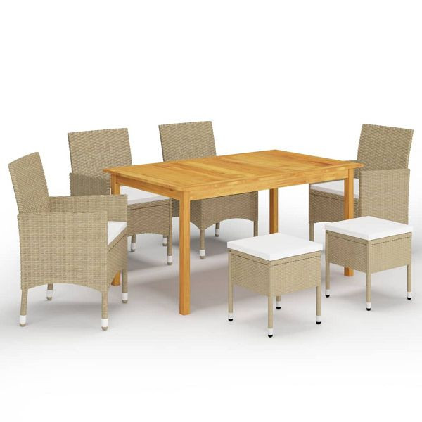 vidaXL 7-teilig Garten-Essgruppe Beige, Material: PE (Polyethylen) Rattan, pulverbeschichteter Stahl, 3067779