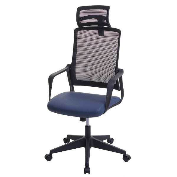 Mendler Bürostuhl HWC-J52, Drehstuhl Schreibtischstuhl, ergonomisch Kopfstütze, Kunstleder, blau-grau, 81066