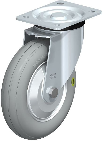 Blickle L-VW 202R-SG Stahlblech-Lenkrolle, mittelschwere Ausführung, mit Anschraubplatte, Weichgummi, Grau, 563700
