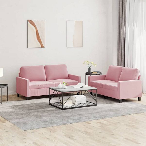 vidaXL 2-teilig Sofagarnitur mit Kissen Rosa Samt, 3201499