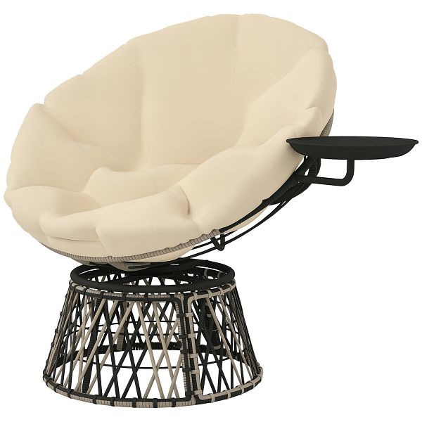 Outsunny Papasansessel Rattan 360° drehbar Korbsessel mit Kissen Durchmesser 90 cm runder Beige, 867-263V00BG