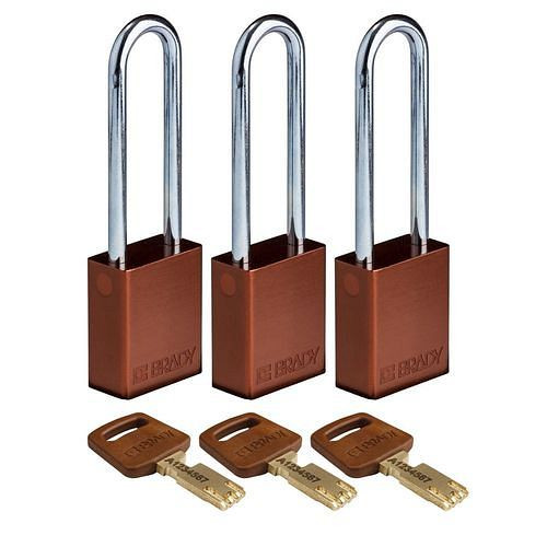 Brady Vorhängeschlösser SafeKey, eloxiertes Alu, VE: 3 Stück, lichte Bügelhöhe 76,20 mm, braun, 311821