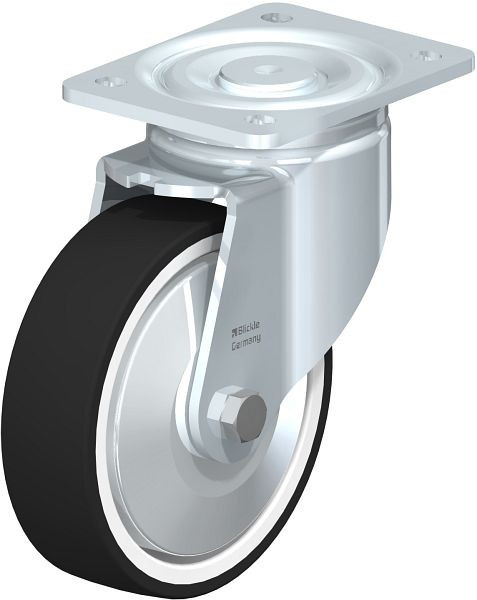 Blickle LH-POTH 160R-FA Stahlblech-Lenkrolle, Schwerlast-Ausführung, mit Anschraubplatte, Thermoplastisches Polyurethan, Grau, 750123