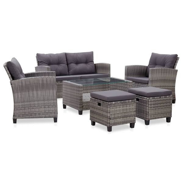 vidaXL 6-teilig Garten-Sofagarnitur mit Auflagen Poly Rattan Dunkelgrau, 46150