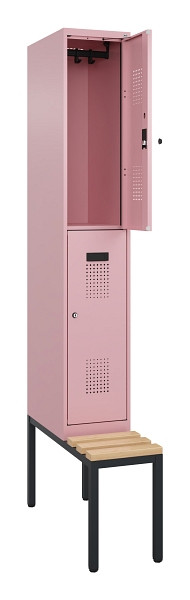 C+P Doppelstock-Spind Evolo PLUS, Bank, 2 Fächer, 2120x300x815mm, 3015/3015, Zylinderschloss, Sitzfläche Buche-Hartholz, Sitzbank, 0493507-10 S10051