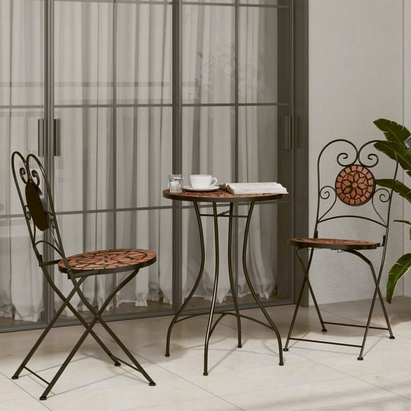 vidaXL Mosaik-Bistro-Set Terrakottarot Eisen und Keramik, 3216352