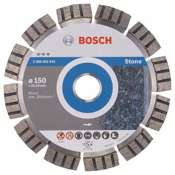 Bosch Diamanttrennscheibe Best for Stone, 150 x 22,23 x 2,4 x 12 mm, 2608602643