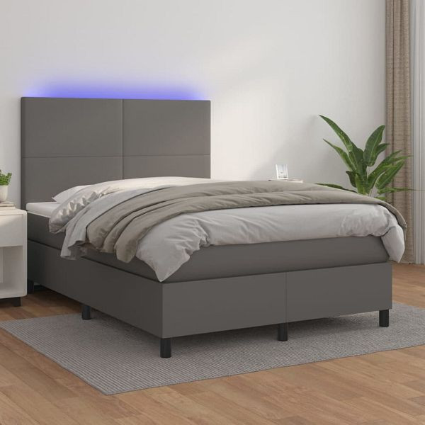 vidaXL Boxspringbett mit Matratze & LED Grau 140x200 cm Kunstleder, 3135829
