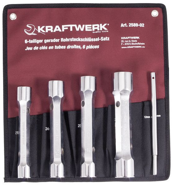 Kraftwerk Gerader Doppel-/Rohrsteckschlüssel-Satz, leichte Ausführung + Stift, 6-tlg, 2589-02