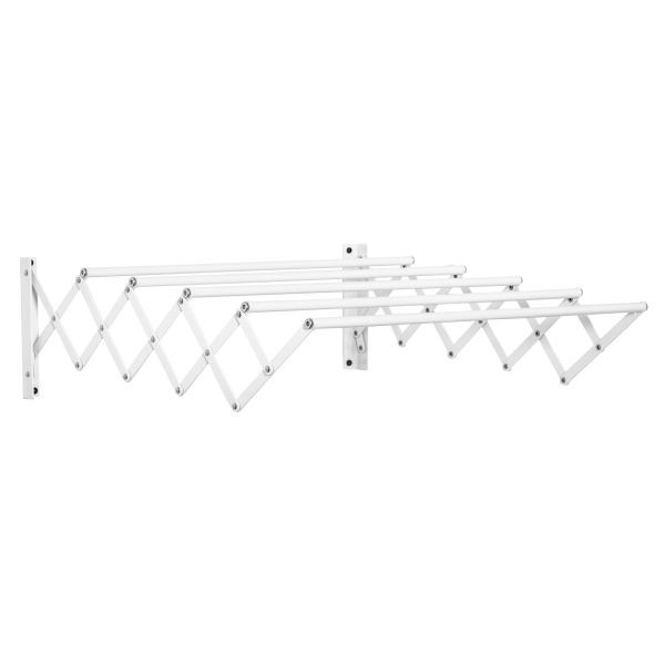 HOMCOM Wandtrockner Wäscheständer für Wandmontage, ausziehbar klappbar, für drinnen und draußen, Metall, Weiß 63,5 x 60 x 20 cm, 850-142