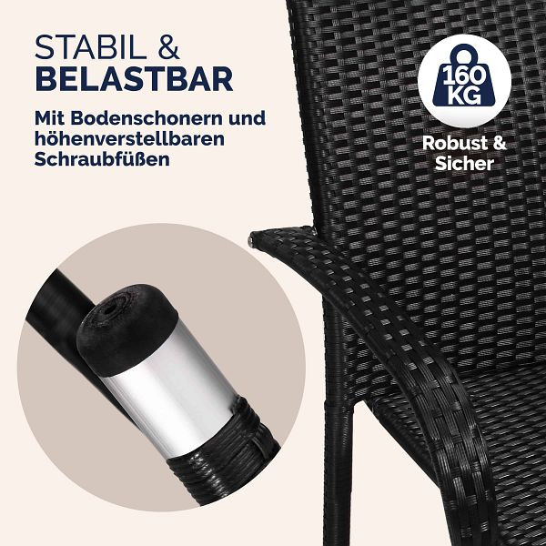 casaria Polyrattan Stapelstuhl Comfort 4er-Set Schwarz, 109994