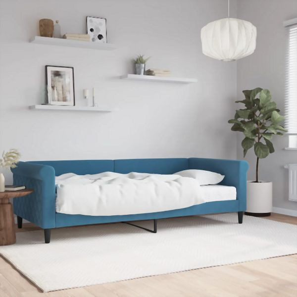 vidaXL Tagesbett mit Matratze Blau 90x200 cm Samt, 3197746