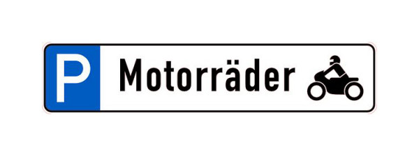 Schilder Klar Parkplatzkennzeichnung P-Motorräder, 523x113x0.6 mm Aluminium geprägt, 1151/26
