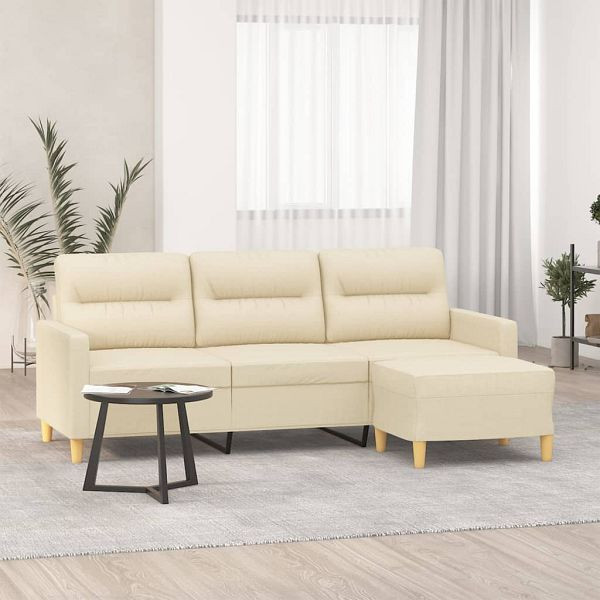 vidaXL 3-Sitzer-Sofa mit Hocker Creme 180 cm Stoff, 3201075