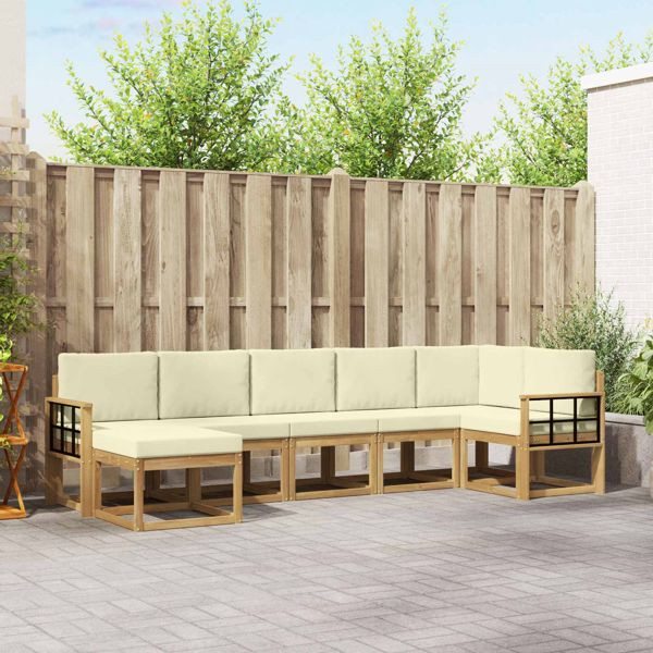 vidaXL Outdoor-Sofagarnitur mit Kissen 7-teilig Weiß und Creme Polyester, 3387954