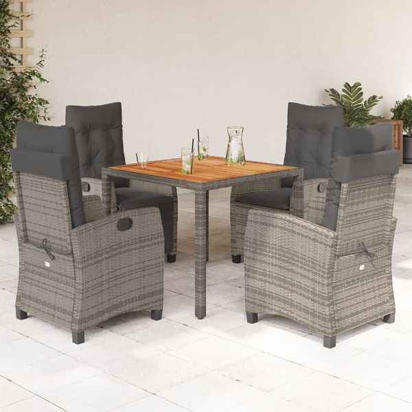 vidaXL 5-teilig Garten-Essgruppe mit Kissen Grau Poly Rattan, 3212673