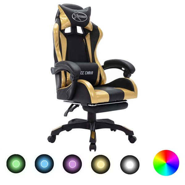 vidaXL Gaming-Stuhl mit RGB LED-Leuchten Gold und Schwarz Kunstleder, 288008