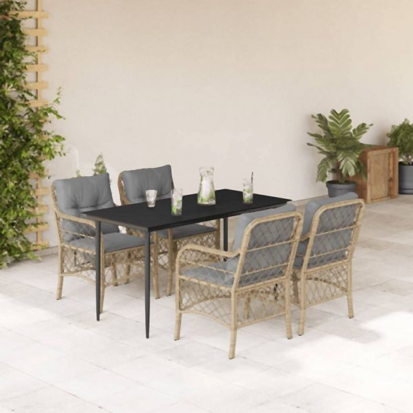 vidaXL 5-teilig Garten-Essgruppe mit Kissen Beigemischung Poly Rattan, 3212154
