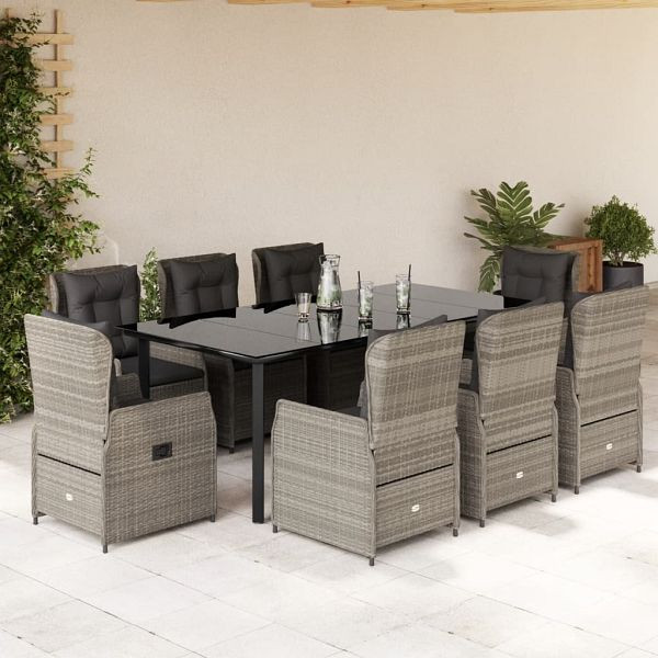 vidaXL 9-teilig Garten-Essgruppe mit Kissen Hellgrau Poly Rattan, 3262909