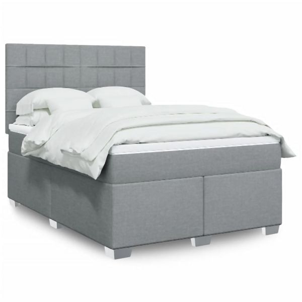 vidaXL Boxspringbett mit Matratze Hellgrau 160x200 cm Stoff, 3290539