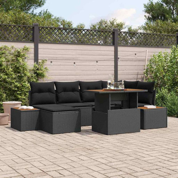 vidaXL Garten Essgruppe mit Kissen, 7er Set, Schwarz und Braun, 3350085