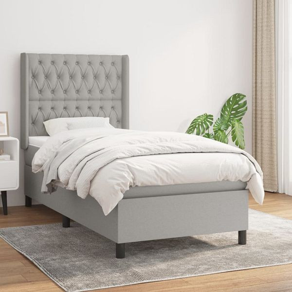 vidaXL Boxspringbett mit Matratze Hellgrau 100x200 cm Stoff, 3131649