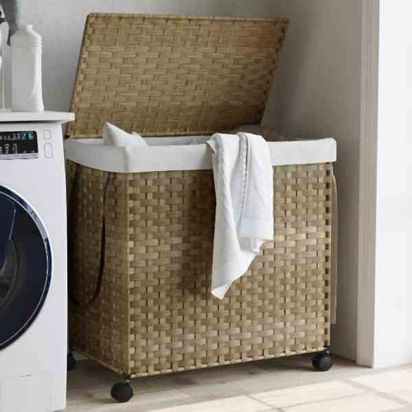 vidaXL Wäschekorb mit Rollen 60x35x60,5 cm Rattan, 372039